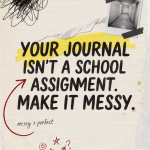 Pinterest pin with grungy scrapbook journaling aesthetic encouraging imperfect journaling.
