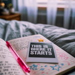 Moody journaling scene with blurred background, scribbles, and bold overlays—perfect for chaotic creative moments.