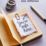 Scrapbook-style flat lay with doodles, paperclip, and emotional journaling text to calm anxious thoughts.