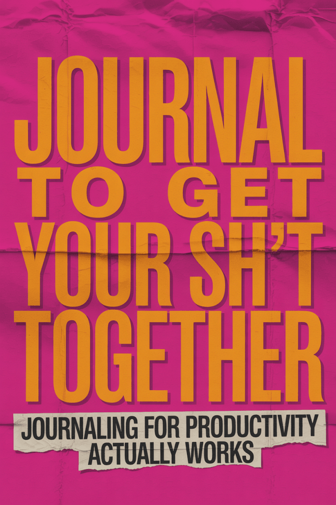Bold pink and orange poster saying “Journal to get your sh*t together” — journaling for productivity pin