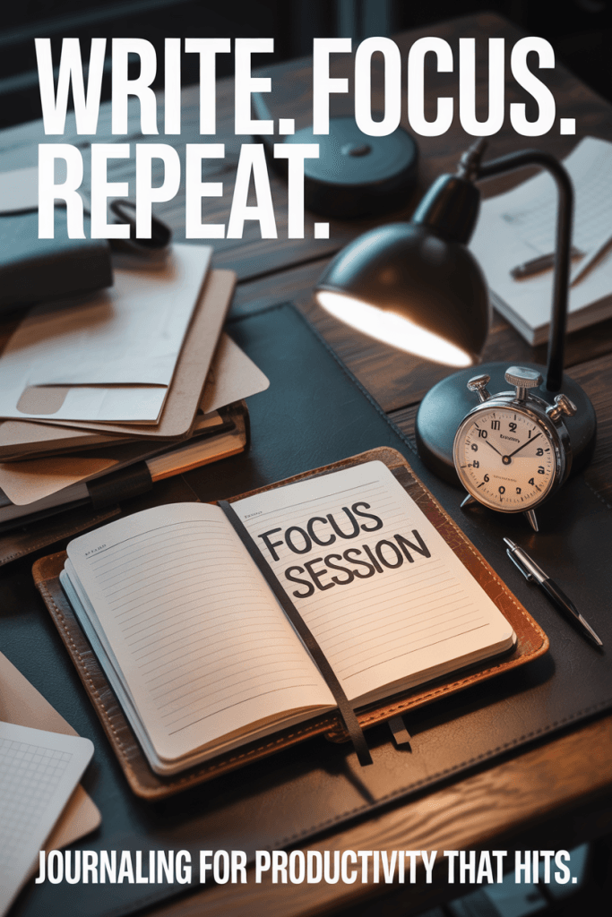 Minimalist dark journaling setup with “Focus Session” notes — journaling for productivity grunge style