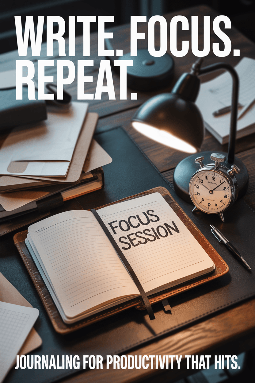 Minimalist dark journaling setup with “Focus Session” notes — journaling for productivity grunge style