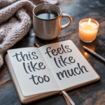 Dark cozy journal scene with tea, candle, handwritten page — late-night journaling for mental clarity.