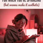 Cherry-coded pin showing a girl journaling in a hoodie with red lighting. Overlay text reads “30 Journal Prompts for When You’re Spiraling (But Wanna Make It Aesthetic)”.