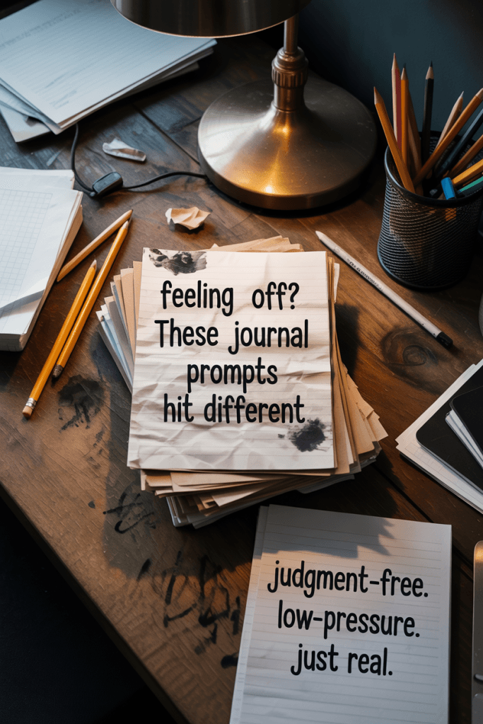 Overhead moody journal desk scene with grungy textures and candlelight.