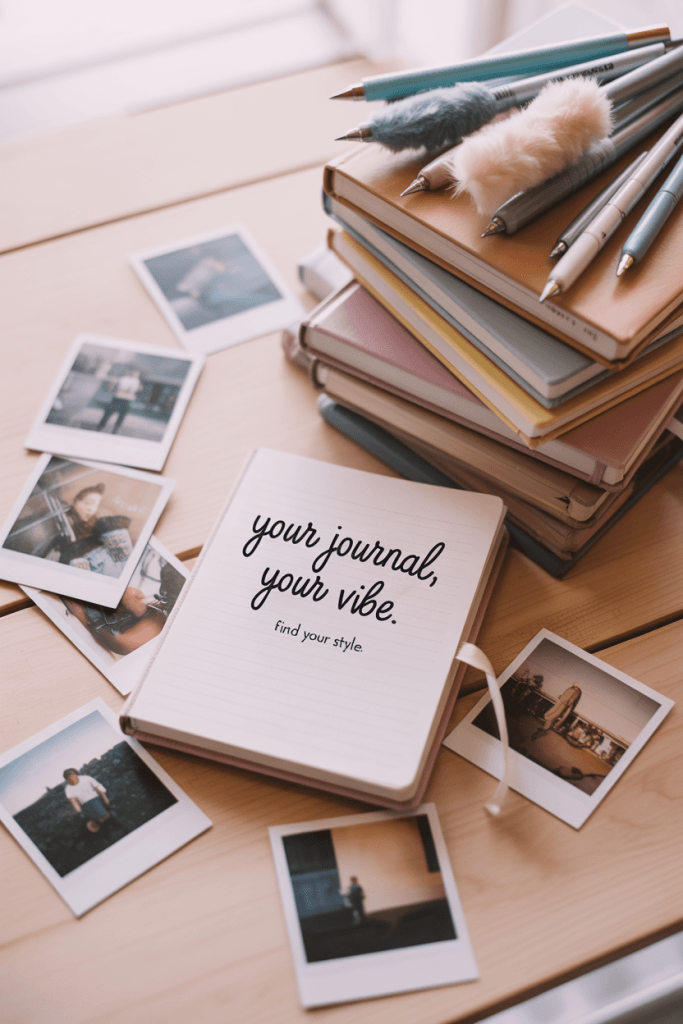 Soft girl journal flat lay with fluffy pen and pastel touches