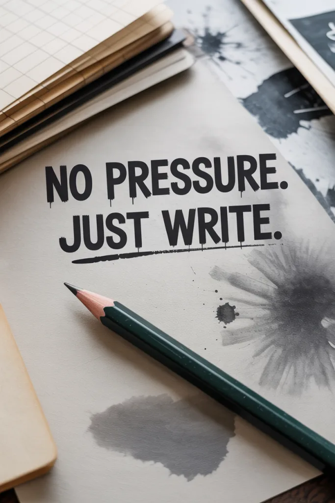 A messy, handwritten journal spread with a no-pressure attitude, creating a rebellious yet calming vibe.