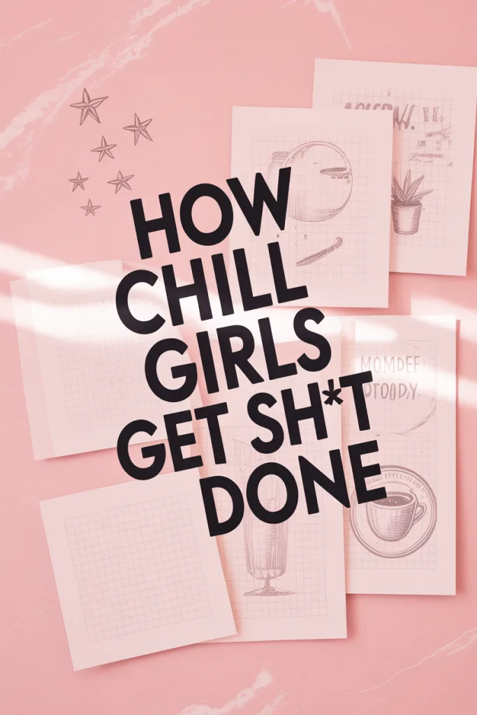 Pinterest pin with dusty pink grunge texture and typewriter font that says “How Chill Girls Get Sh*t Done.”