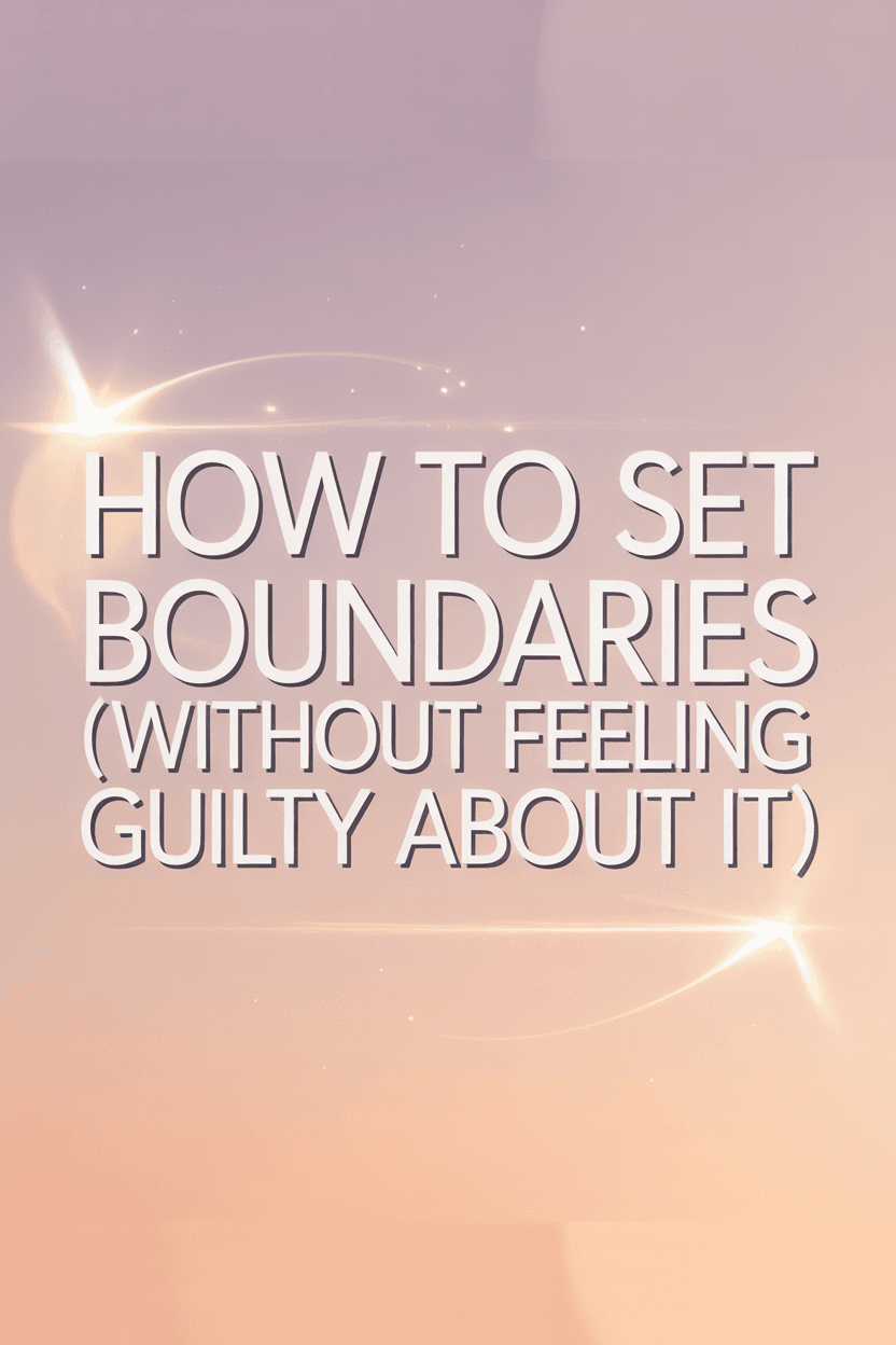 Soft pink gradient Pinterest pin with white overlay text: “How to Set Boundaries (Without Feeling Guilty About It).” Includes faint sparkles and glow effects for a dreamy vibe.
