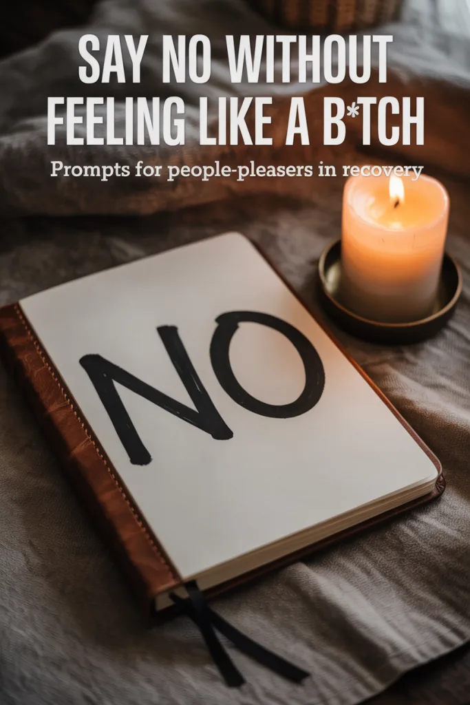 A journal with bold handwriting that says “no” and candlelight, capturing the essence of boundary-setting and soft rebellion.