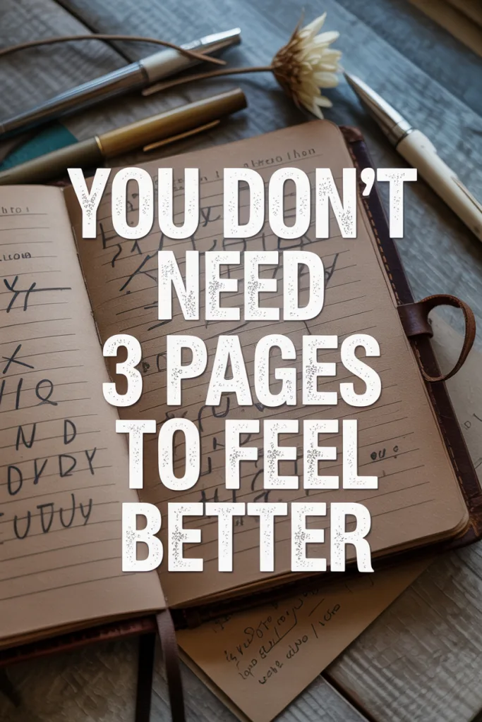 what are morning pages (6) Open journal with scribbles and grunge detail, overlay text reads “You Don’t Need 3 Pages to Feel Better.”