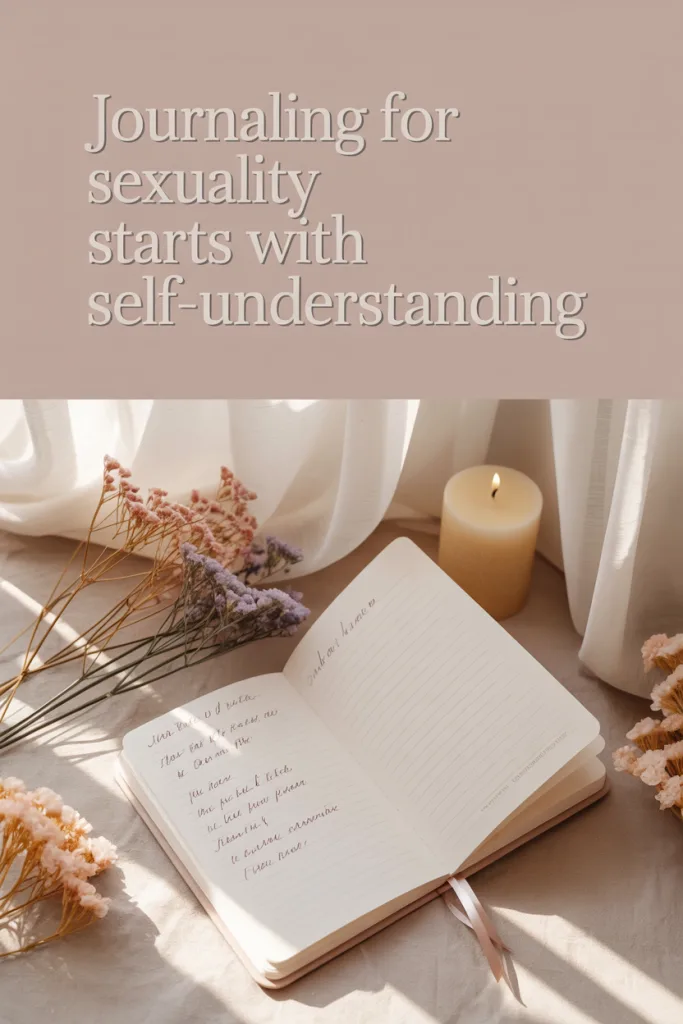 Soft beige journal on a linen cloth with a candle, dried flowers, and handwritten notes. Feminine, calm aesthetic.