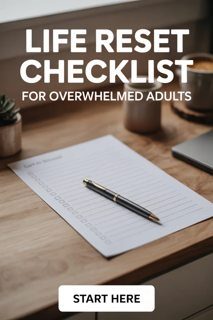 Life Admin Reset (2) Checklist style life reset planning page showing realistic adult task categories.